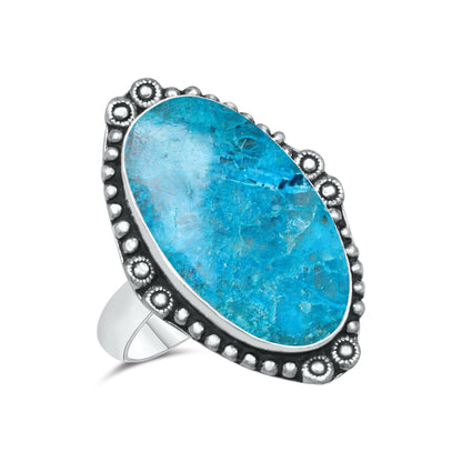 Azurite Chrysocolla Rings – Silver-Plated, Handmade, Ocean Blue (US Sizes 6–10, Non-Adjustable) | Wholesale