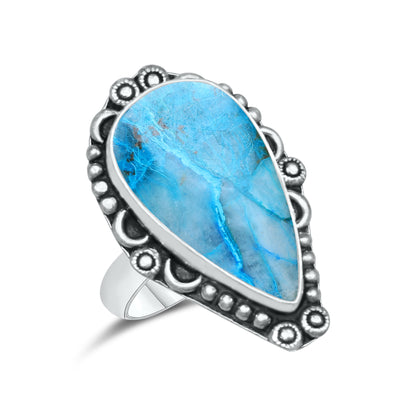 Azurite Chrysocolla Rings – Silver-Plated, Handmade, Ocean Blue (US Sizes 6–10, Non-Adjustable) | Wholesale