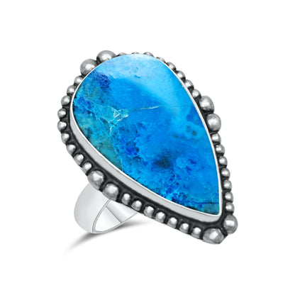Azurite Chrysocolla Rings – Silver-Plated, Handmade, Ocean Blue (US Sizes 6–10, Non-Adjustable) | Wholesale
