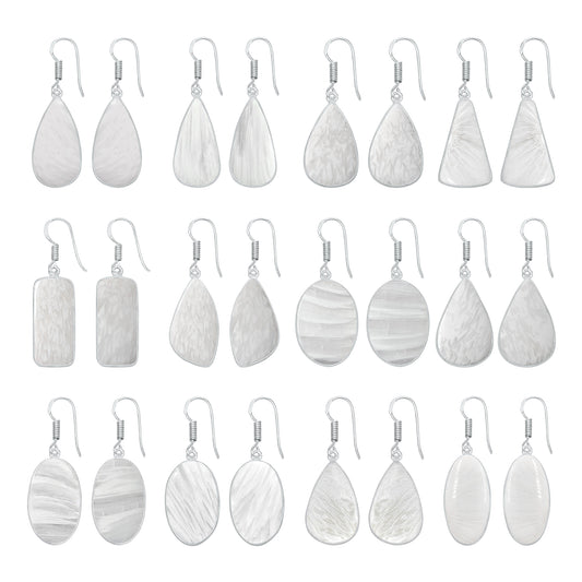 White Scolecite Earrings – Silver-Plated Bezel, Handmade Design | Made to Order