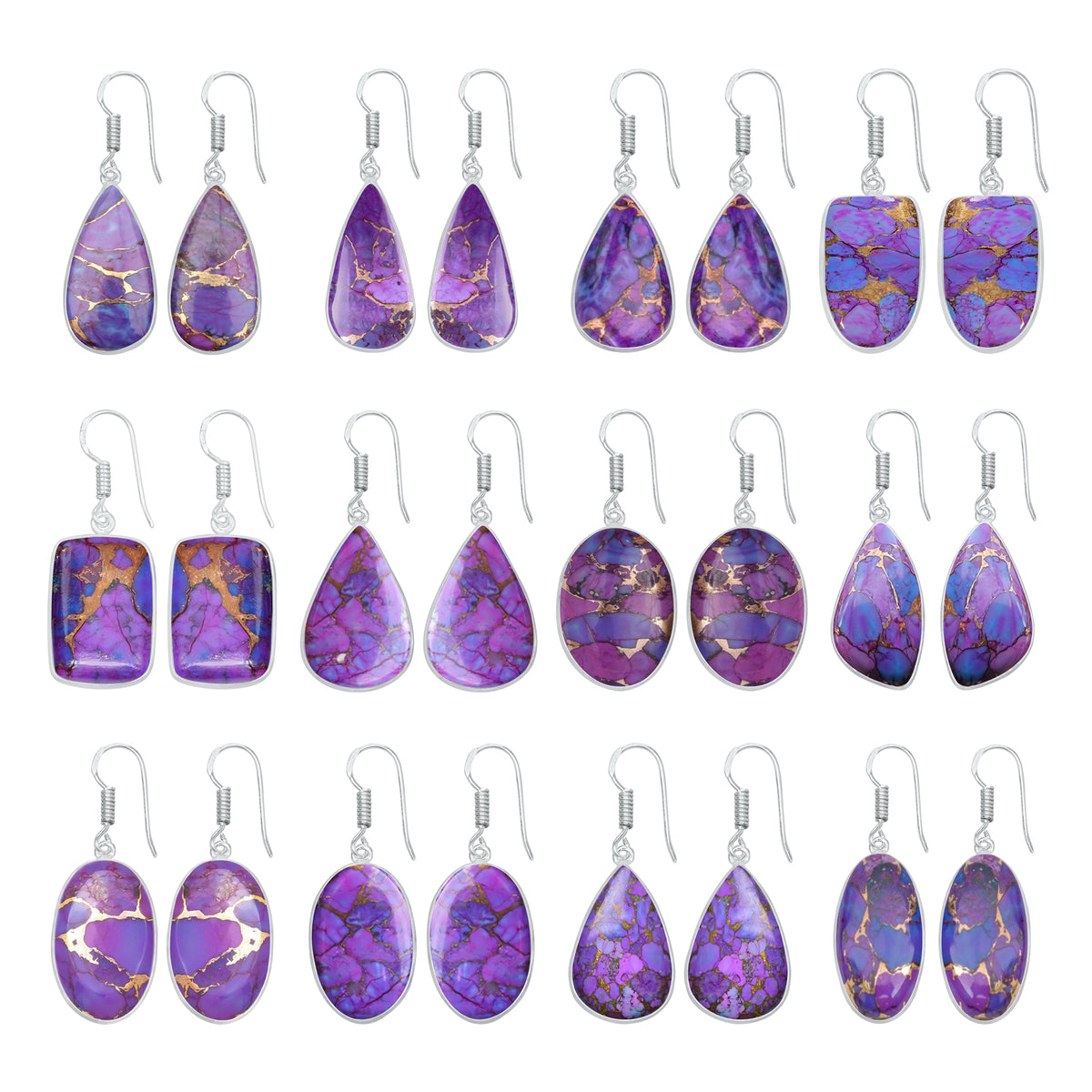 Purple Copper Turquoise Earrings – Silver-Plated Bezel, Handmade Design | Made to Order