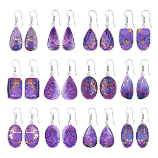 Purple Copper Turquoise Earrings – Silver-Plated Bezel, Handmade Design | Made to Order