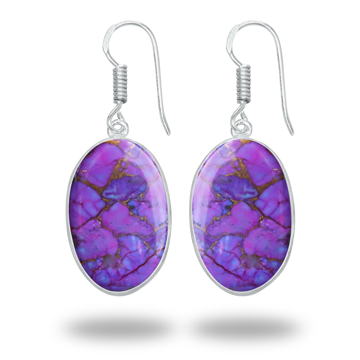 Purple Copper Turquoise Earrings – Silver-Plated Bezel, Handmade Design | Made to Order