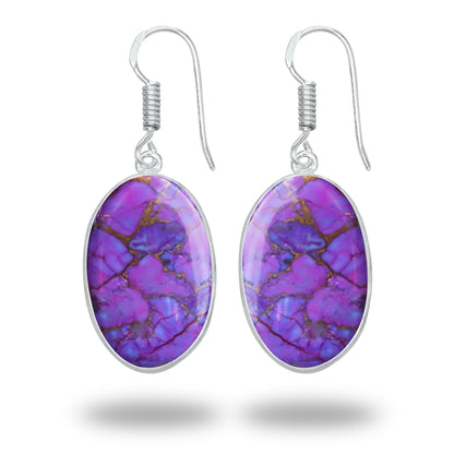 Purple Copper Turquoise Earrings – Silver-Plated Bezel, Handmade Design | Made to Order