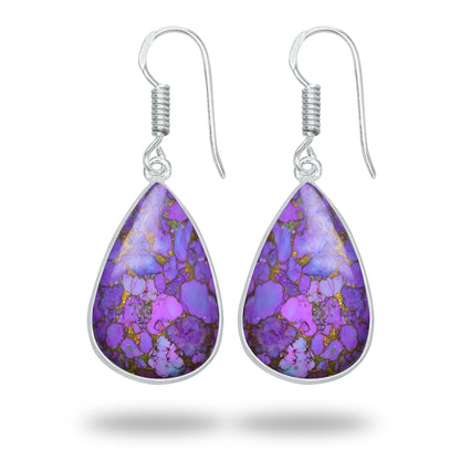 Purple Copper Turquoise Earrings – Silver-Plated Bezel, Handmade Design | Made to Order