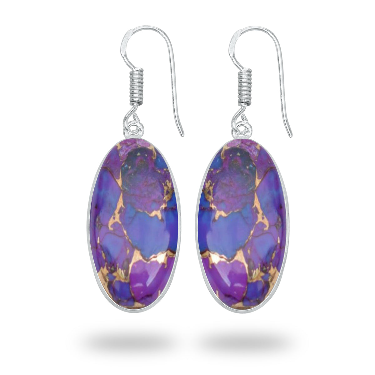 Purple Copper Turquoise Earrings – Silver-Plated Bezel, Handmade Design | Made to Order