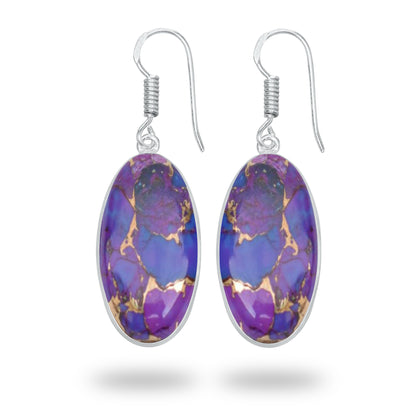 Purple Copper Turquoise Earrings – Silver-Plated Bezel, Handmade Design | Made to Order
