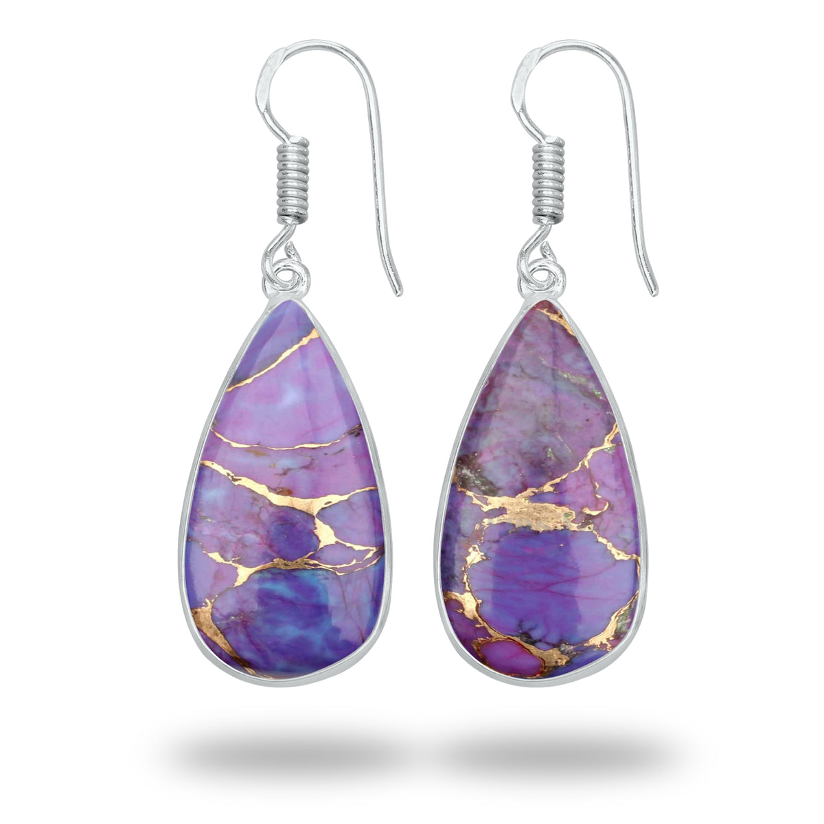 Purple Copper Turquoise Earrings – Silver-Plated Bezel, Handmade Design | Made to Order