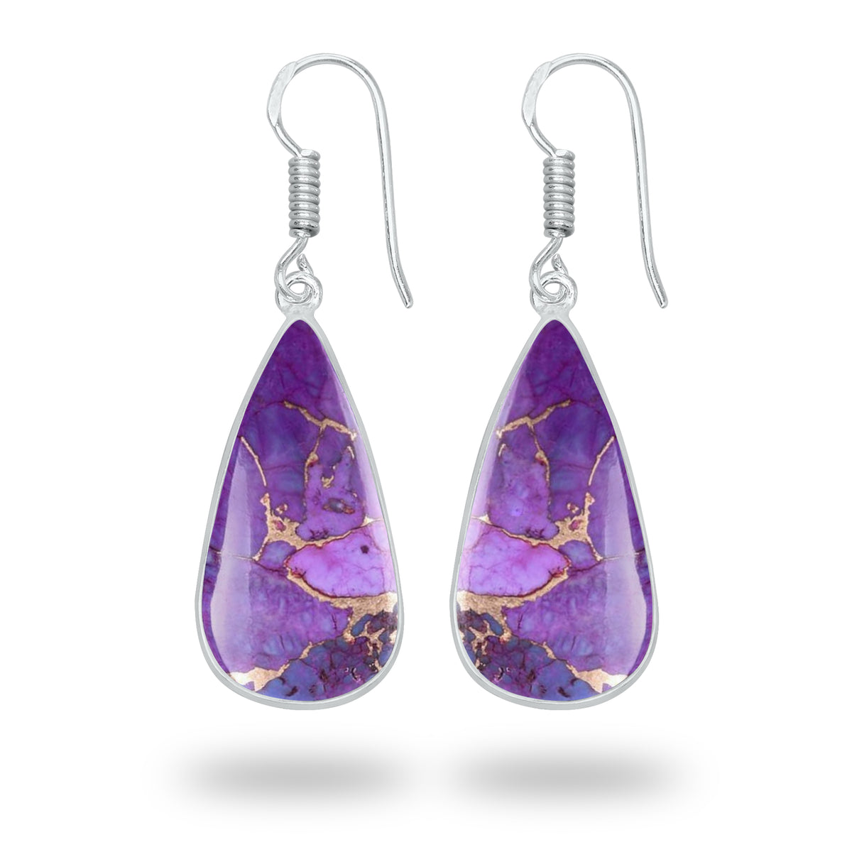 Purple Copper Turquoise Earrings – Silver-Plated Bezel, Handmade Design | Made to Order