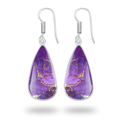 Purple Copper Turquoise Earrings – Silver-Plated Bezel, Handmade Design | Made to Order