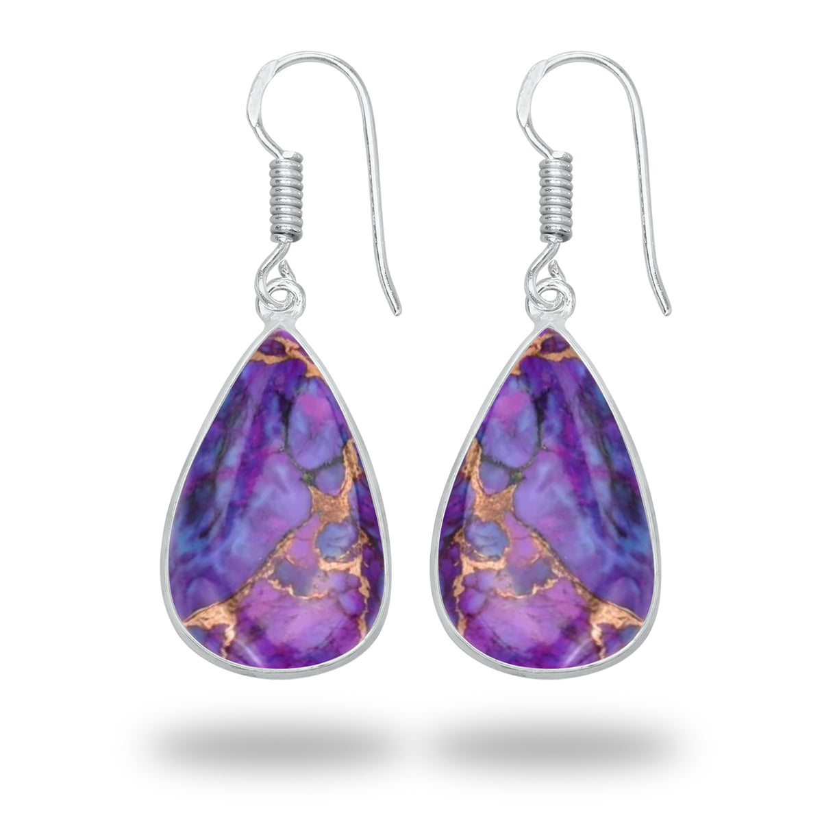 Purple Copper Turquoise Earrings – Silver-Plated Bezel, Handmade Design | Made to Order