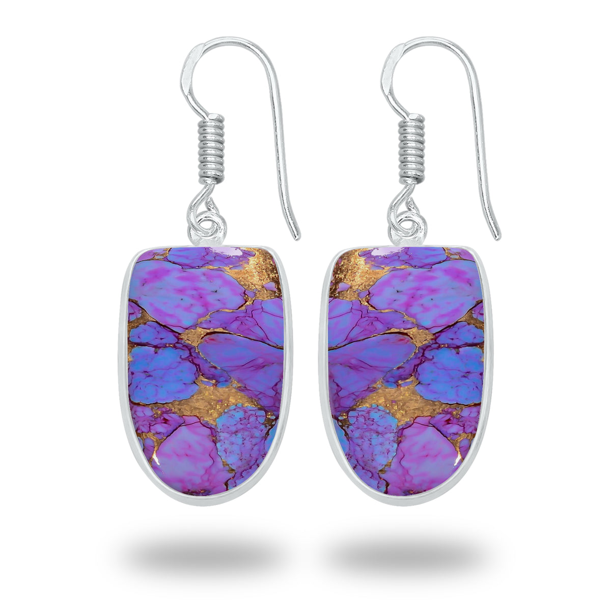 Purple Copper Turquoise Earrings – Silver-Plated Bezel, Handmade Design | Made to Order