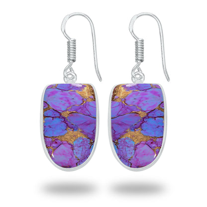 Purple Copper Turquoise Earrings – Silver-Plated Bezel, Handmade Design | Made to Order