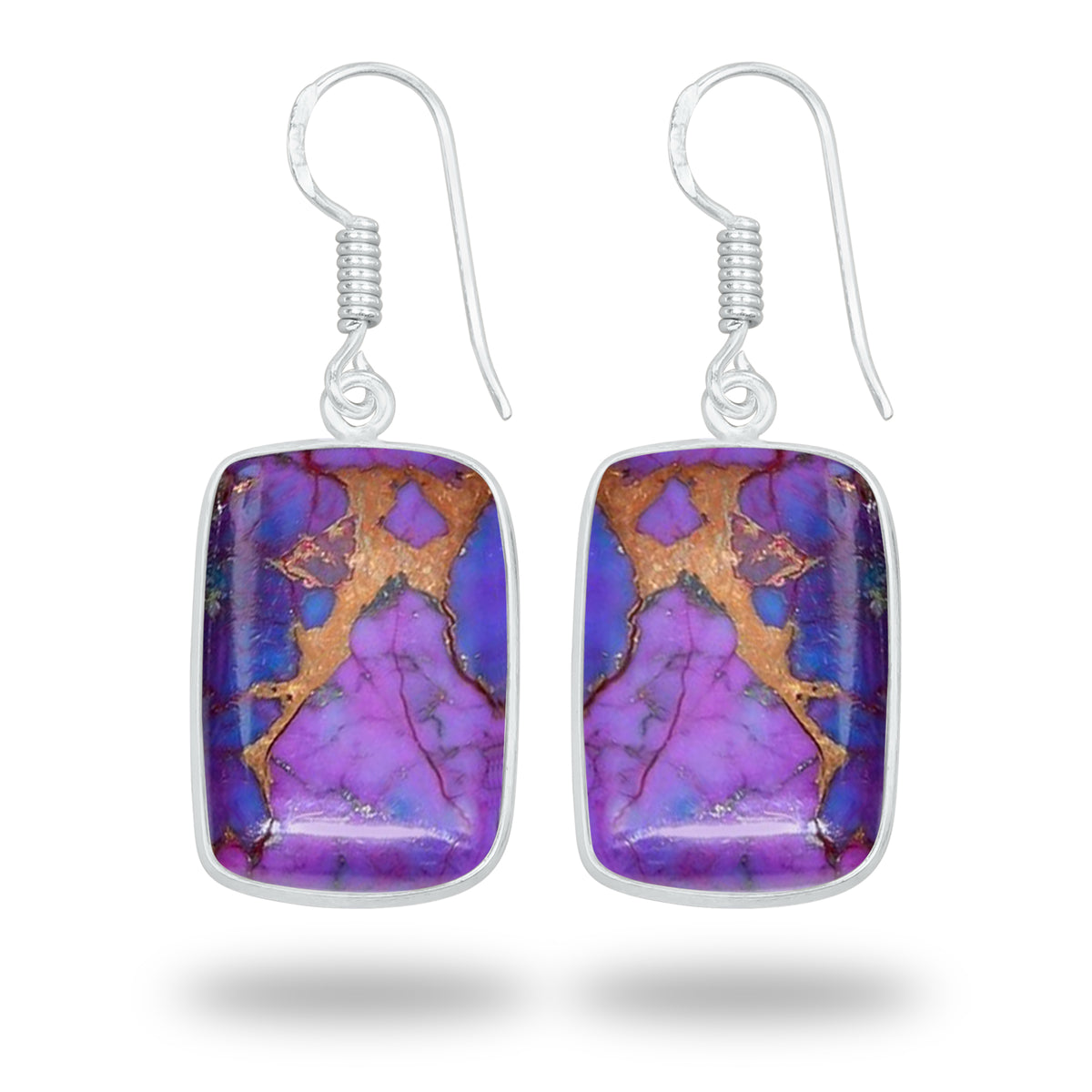 Purple Copper Turquoise Earrings – Silver-Plated Bezel, Handmade Design | Made to Order