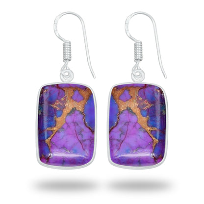 Purple Copper Turquoise Earrings – Silver-Plated Bezel, Handmade Design | Made to Order