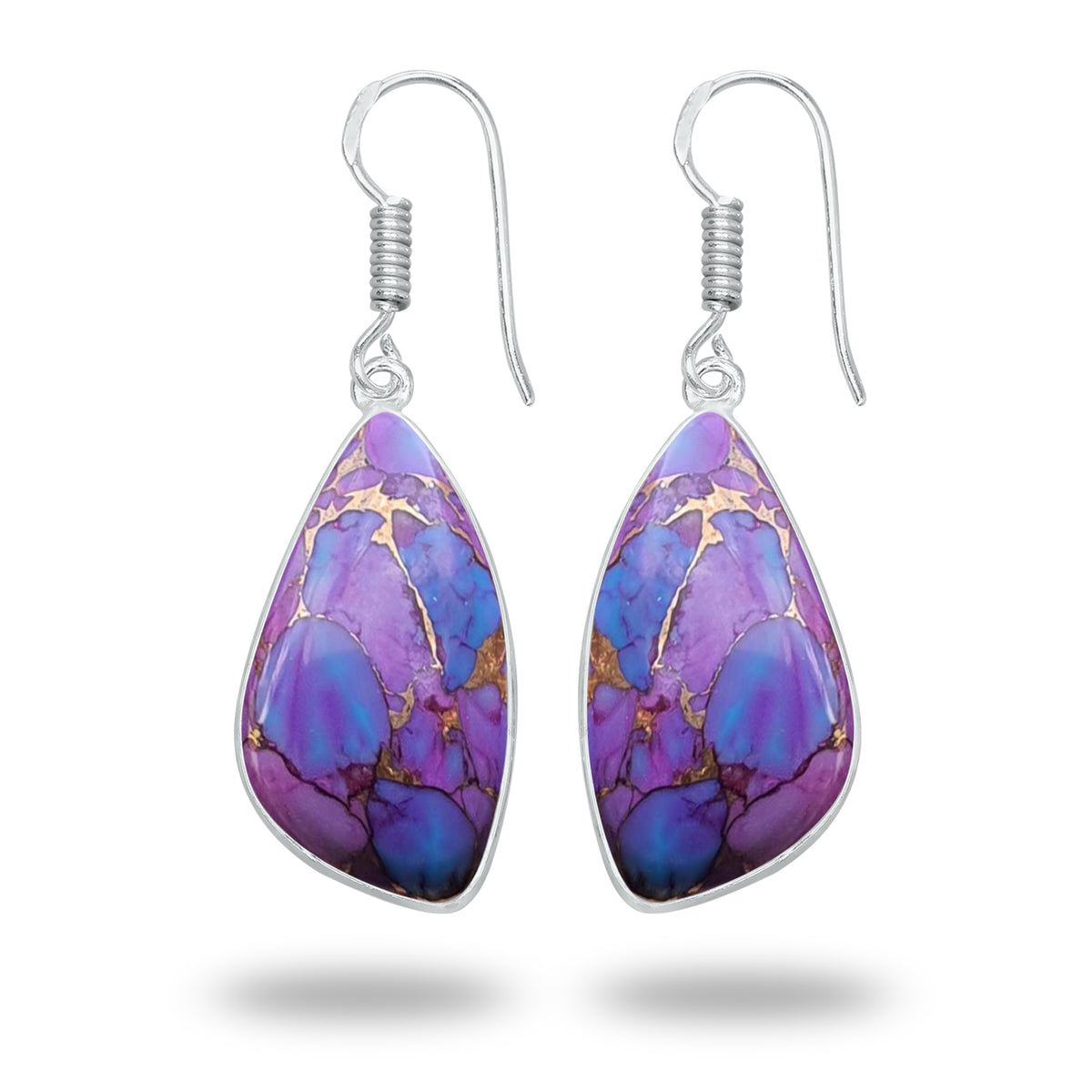 Purple Copper Turquoise Earrings – Silver-Plated Bezel, Handmade Design | Made to Order