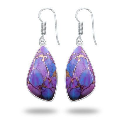 Purple Copper Turquoise Earrings – Silver-Plated Bezel, Handmade Design | Made to Order