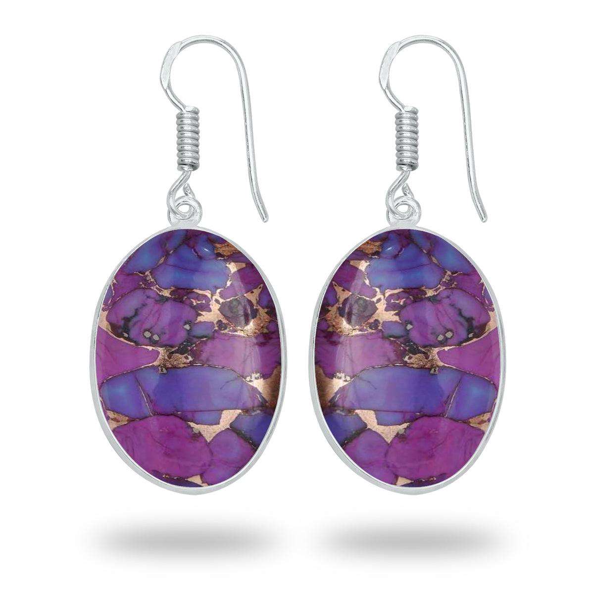 Purple Copper Turquoise Earrings – Silver-Plated Bezel, Handmade Design | Made to Order