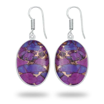 Purple Copper Turquoise Earrings – Silver-Plated Bezel, Handmade Design | Made to Order
