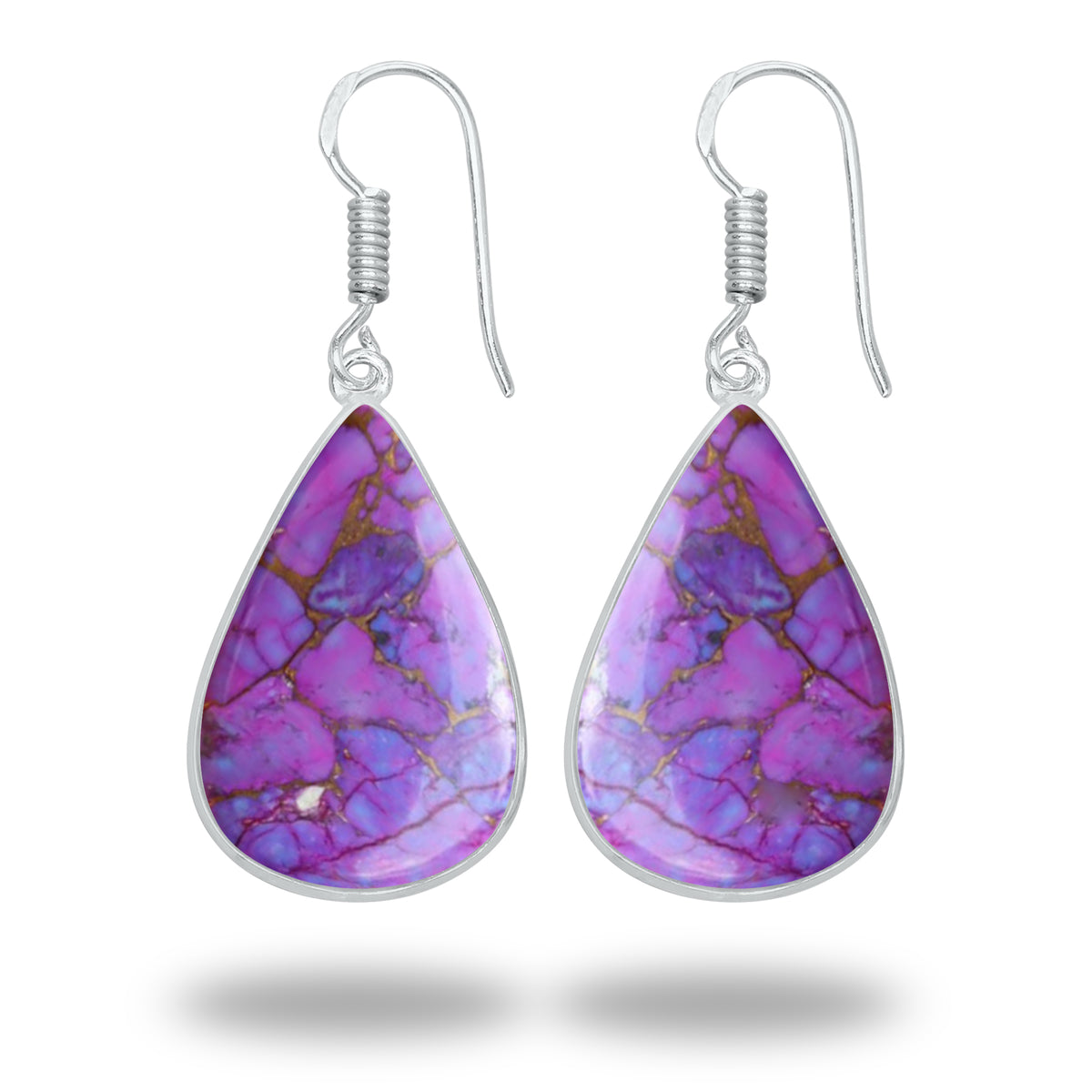 Purple Copper Turquoise Earrings – Silver-Plated Bezel, Handmade Design | Made to Order