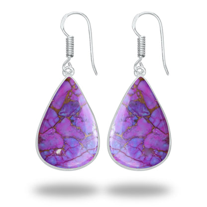 Purple Copper Turquoise Earrings – Silver-Plated Bezel, Handmade Design | Made to Order
