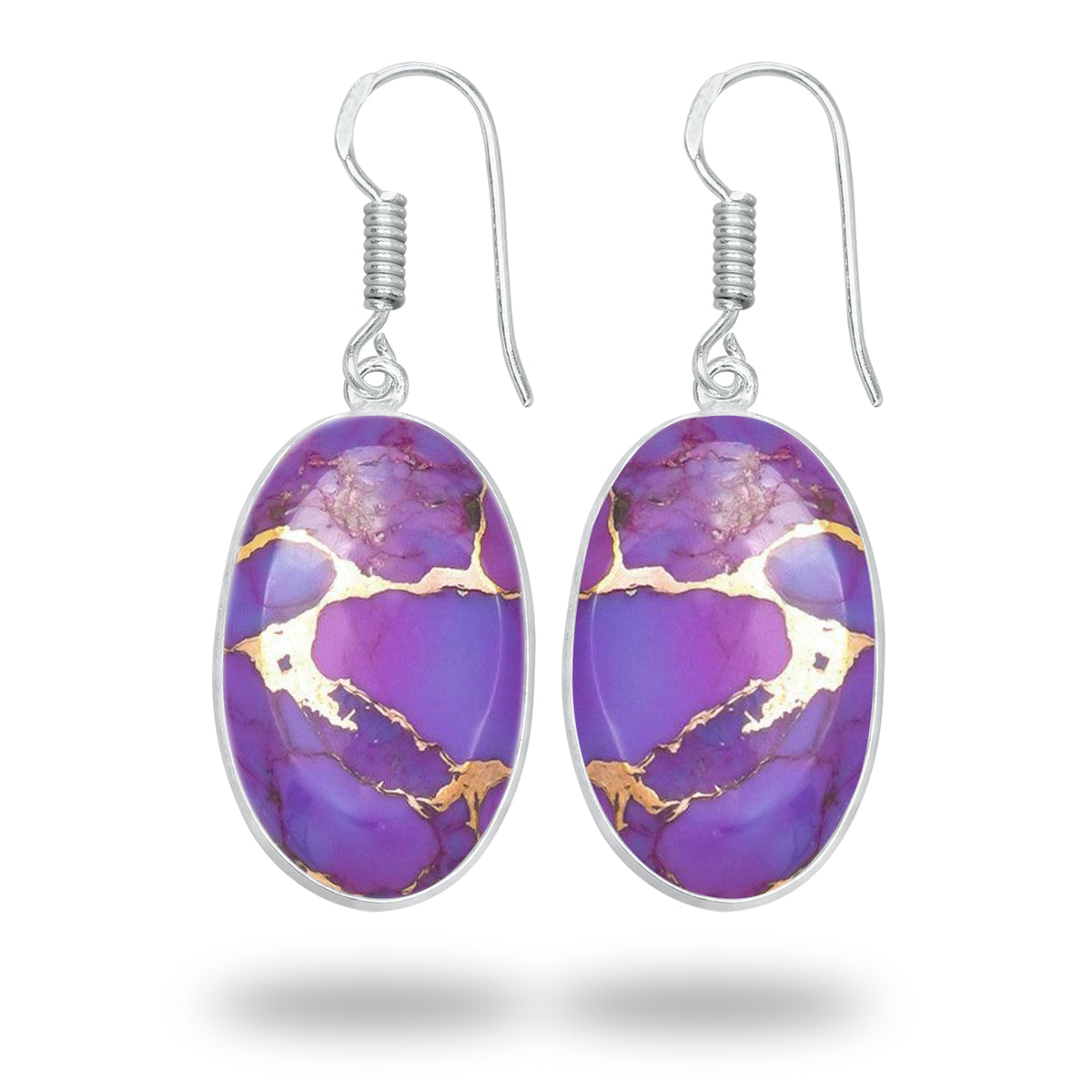 Purple Copper Turquoise Earrings – Silver-Plated Bezel, Handmade Design | Made to Order
