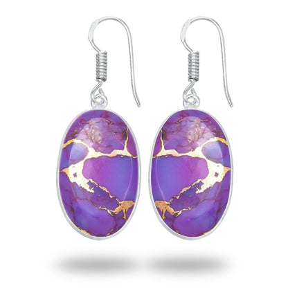Purple Copper Turquoise Earrings – Silver-Plated Bezel, Handmade Design | Made to Order