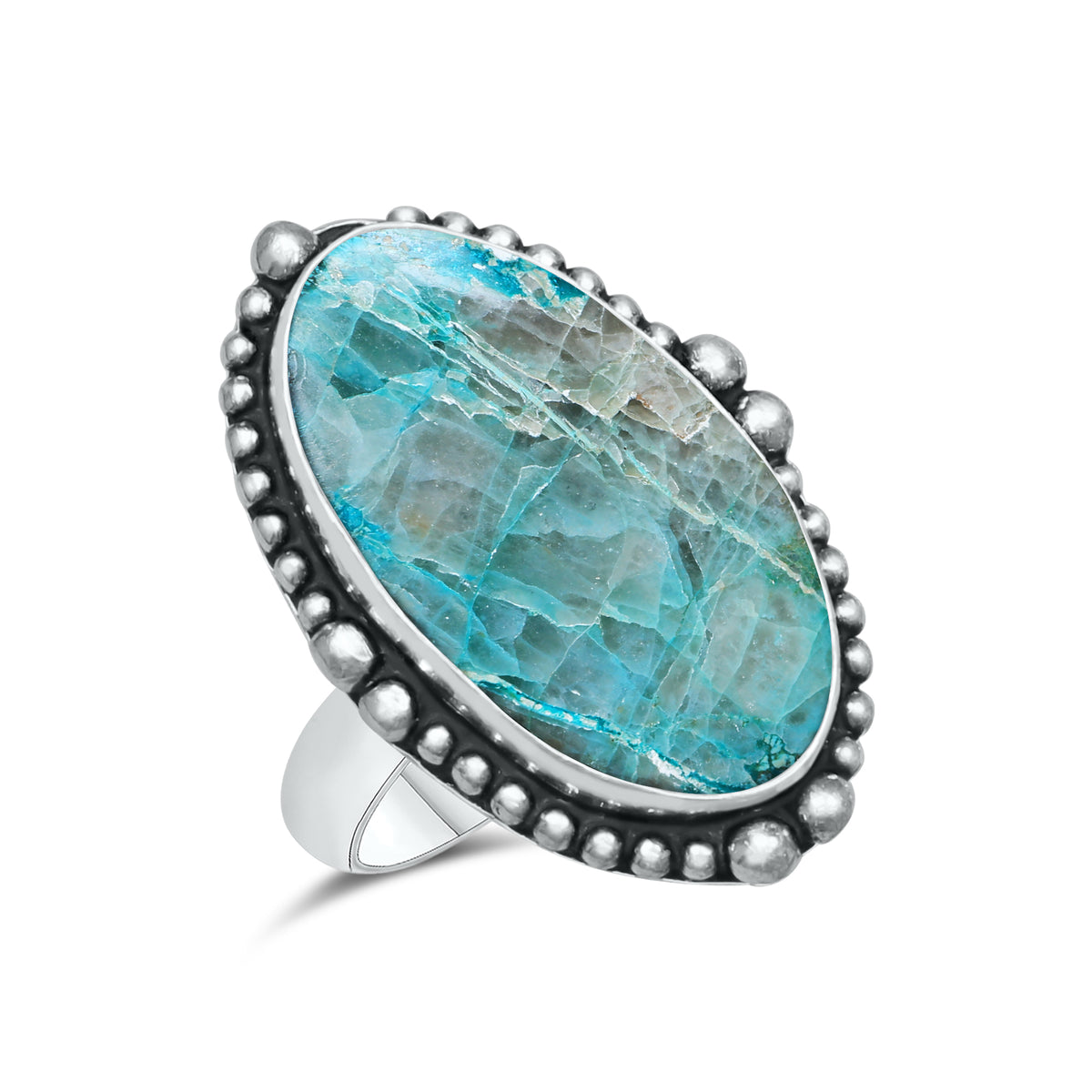 Azurite Chrysocolla Rings – Silver-Plated, Handmade, Ocean Blue (US Sizes 6–10, Non-Adjustable) | Wholesale