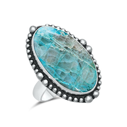 Azurite Chrysocolla Rings – Silver-Plated, Handmade, Ocean Blue (US Sizes 6–10, Non-Adjustable) | Wholesale