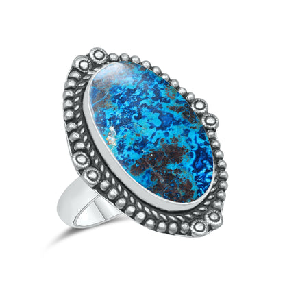 Azurite Chrysocolla Rings – Silver-Plated, Handmade, Ocean Blue (US Sizes 6–10, Non-Adjustable) | Wholesale