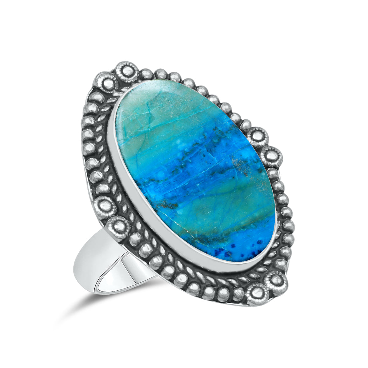 Azurite Chrysocolla Rings – Silver-Plated, Handmade, Ocean Blue (US Sizes 6–10, Non-Adjustable) | Wholesale