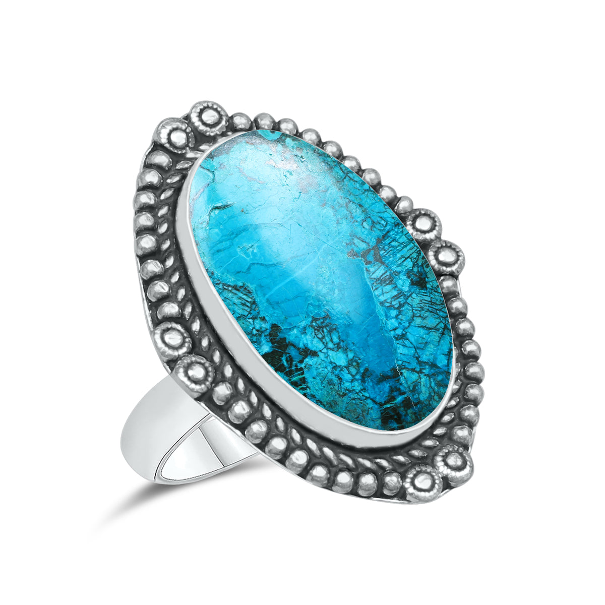 Azurite Chrysocolla Rings – Silver-Plated, Handmade, Ocean Blue (US Sizes 6–10, Non-Adjustable) | Wholesale