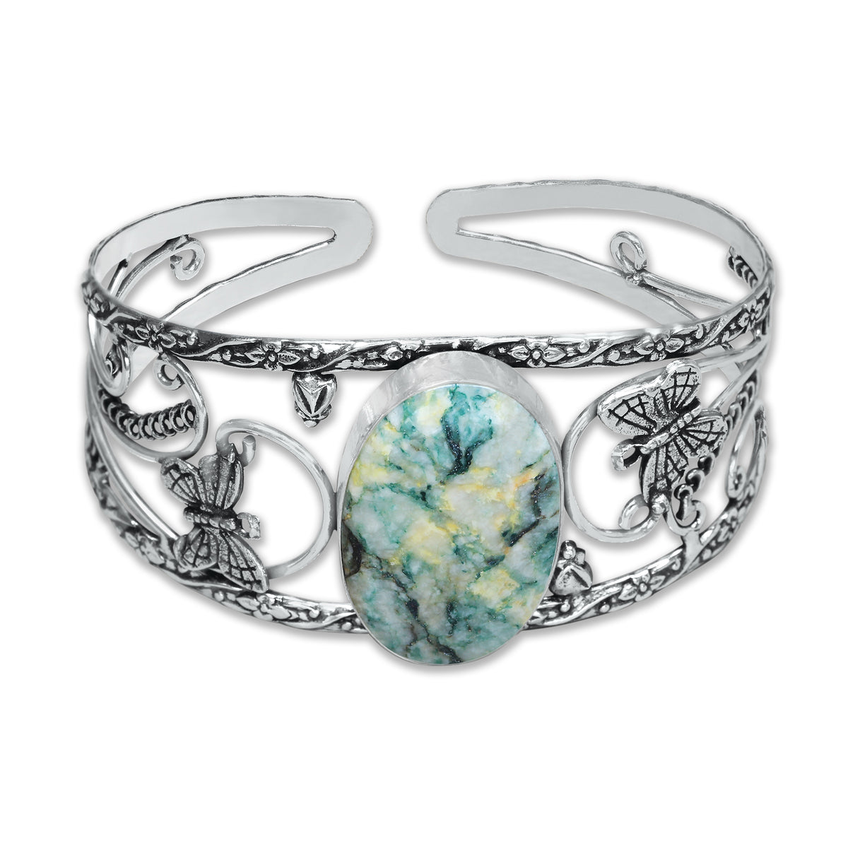 Chunky Gemstone Cuff Bangles – Silver-Plated, Handmade, Bold Boho Style | Wholesale