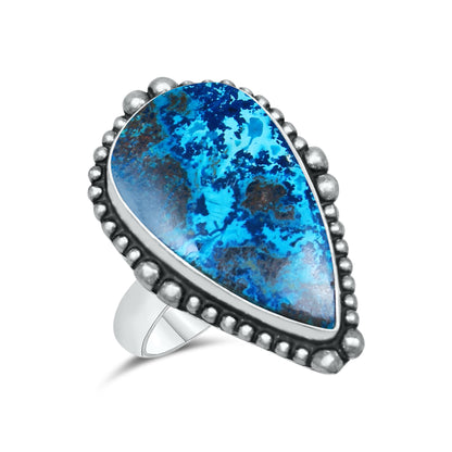 Azurite Chrysocolla Rings – Silver-Plated, Handmade, Ocean Blue (US Sizes 6–10, Non-Adjustable) | Wholesale