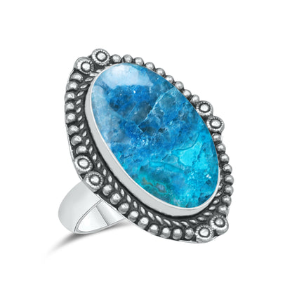 Azurite Chrysocolla Rings – Silver-Plated, Handmade, Ocean Blue (US Sizes 6–10, Non-Adjustable) | Wholesale