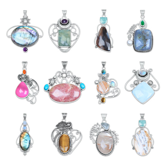 Multi-Stone Designer Pendants – Silver-Plated, Handmade, Whimsical Art Jewelry | Wholesale