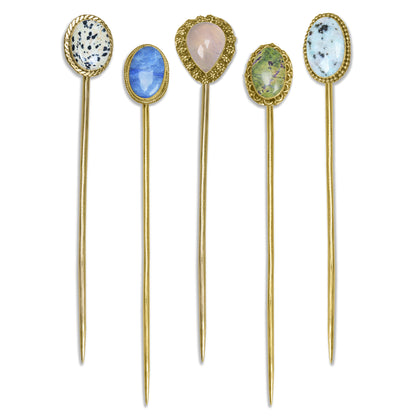 Gemstone Hair Bun Pin with Circle Holder – Brass Stick, Natural Stones, Handmade