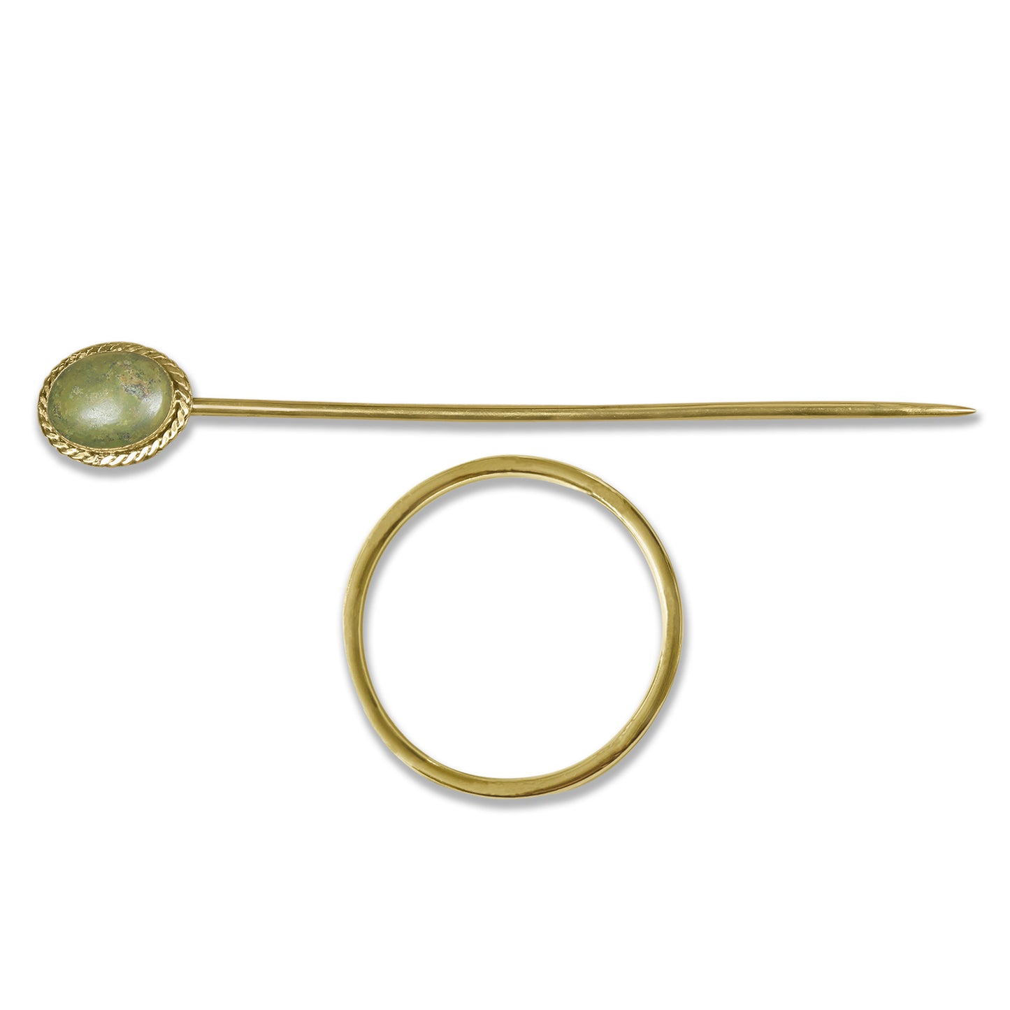 Gemstone Hair Bun Pin with Circle Holder – Brass Stick, Natural Stones, Handmade