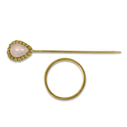 Gemstone Hair Bun Pin with Circle Holder – Brass Stick, Natural Stones, Handmade