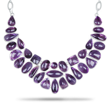 Amethyst Cascade Statement Necklace | Natural Amethyst Cluster Bib Necklace | Silver Plated