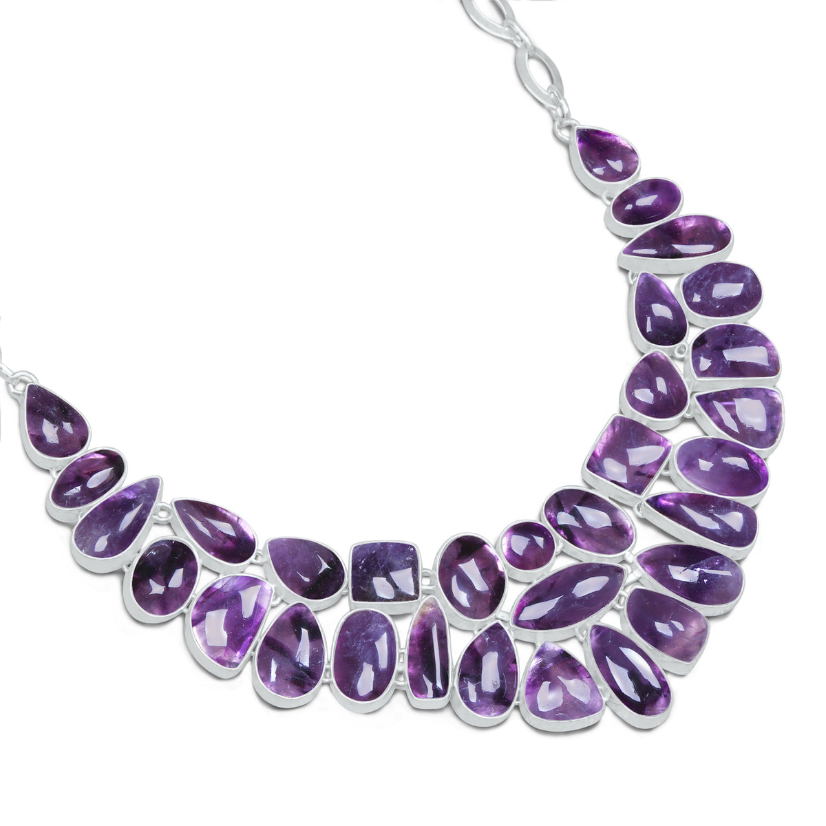 Amethyst Cascade Statement Necklace | Natural Amethyst Cluster Bib Necklace | Silver Plated