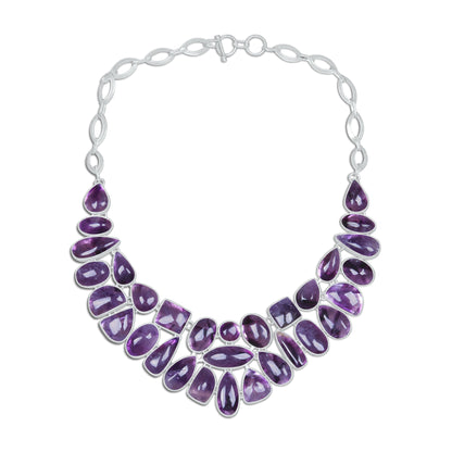 Amethyst Cascade Statement Necklace | Natural Amethyst Cluster Bib Necklace | Silver Plated