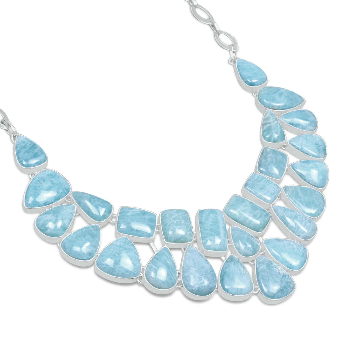 Aquamarine Waterfall Statement Necklace | Natural Aquamarine Cluster Bib Necklace | Silver Plated