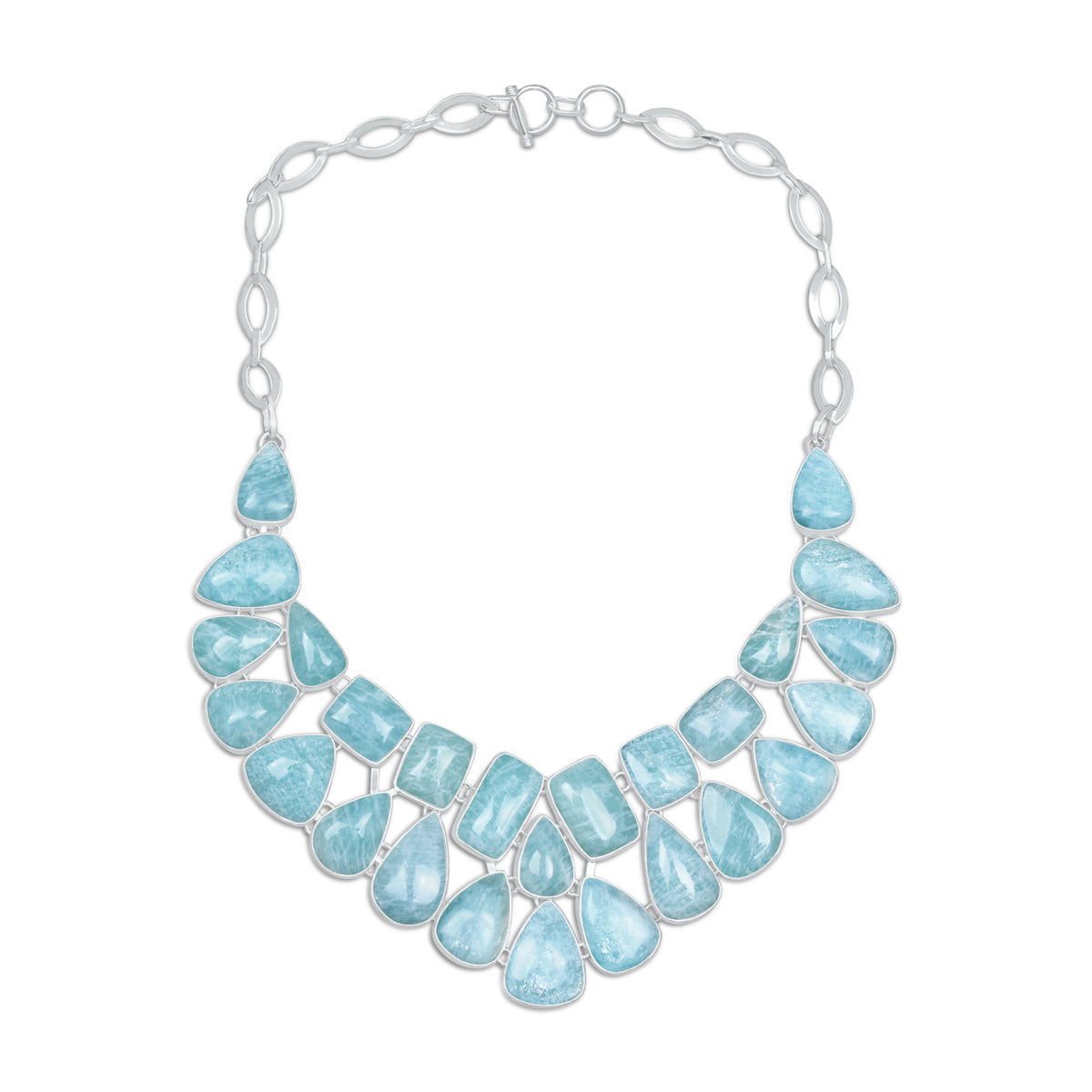 Aquamarine Waterfall Statement Necklace | Natural Aquamarine Cluster Bib Necklace | Silver Plated