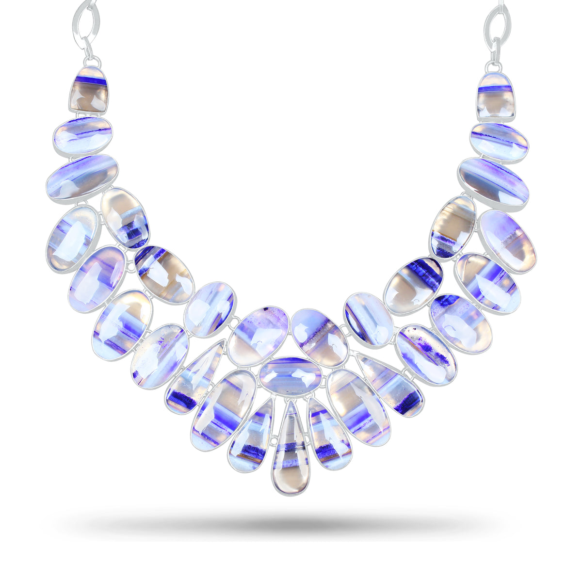 Purple Botswana Agate Statement Necklace | Dyed Botswana Agate Cluster Bib Necklace | Silver Plated