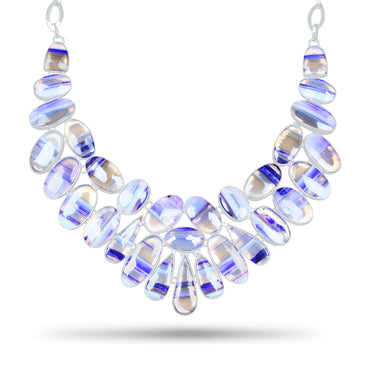 Purple Botswana Agate Statement Necklace | Dyed Botswana Agate Cluster Bib Necklace | Silver Plated