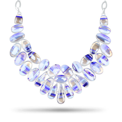 Purple Botswana Agate Statement Necklace | Dyed Botswana Agate Cluster Bib Necklace | Silver Plated