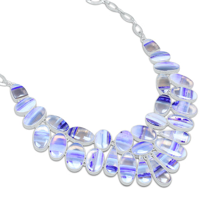 Purple Botswana Agate Statement Necklace | Dyed Botswana Agate Cluster Bib Necklace | Silver Plated