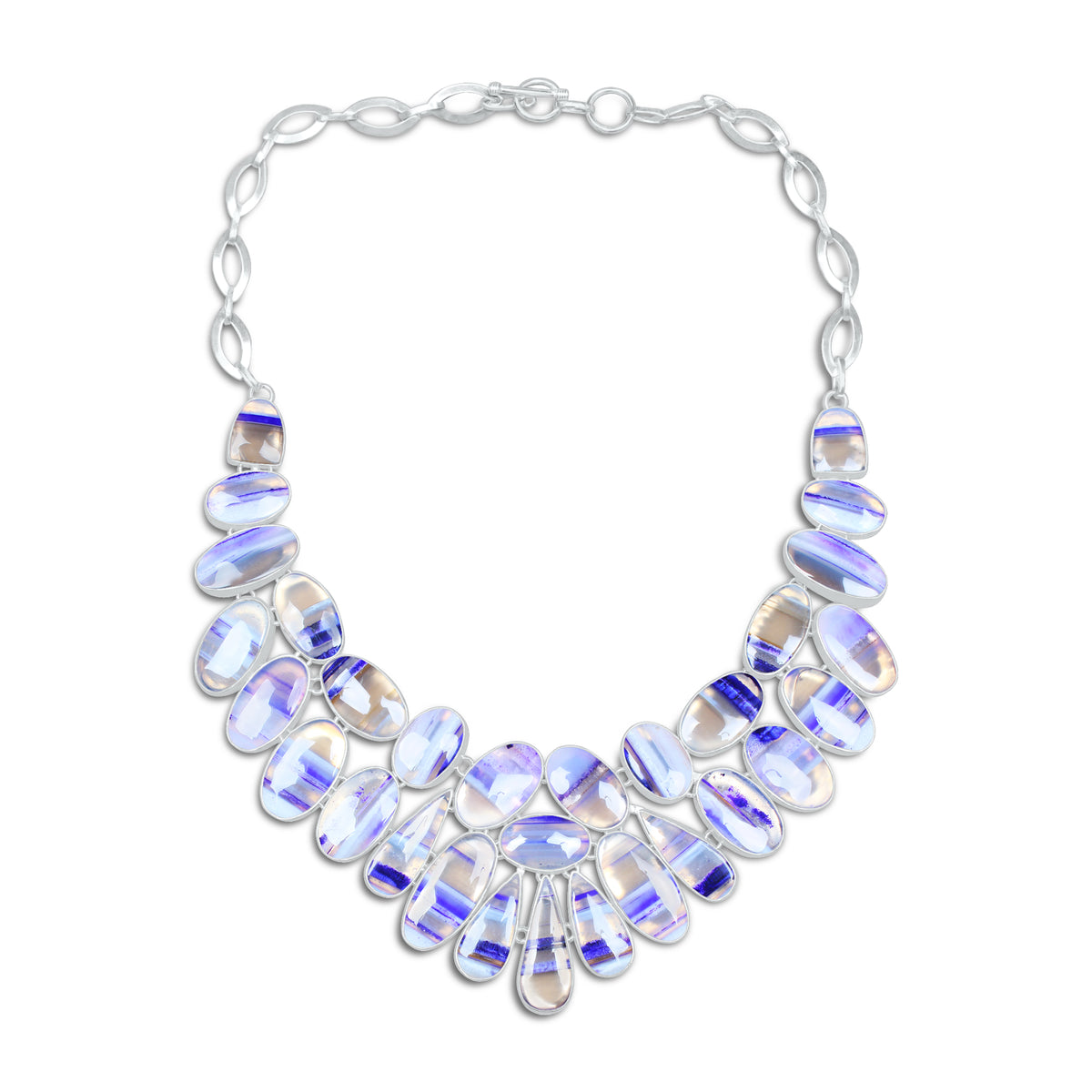 Purple Botswana Agate Statement Necklace | Dyed Botswana Agate Cluster Bib Necklace | Silver Plated