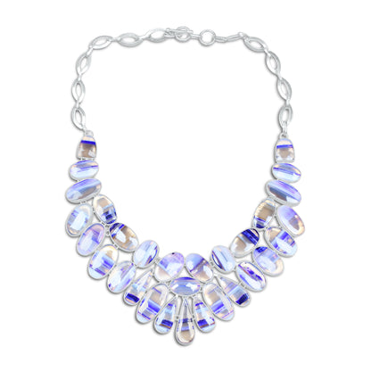 Purple Botswana Agate Statement Necklace | Dyed Botswana Agate Cluster Bib Necklace | Silver Plated
